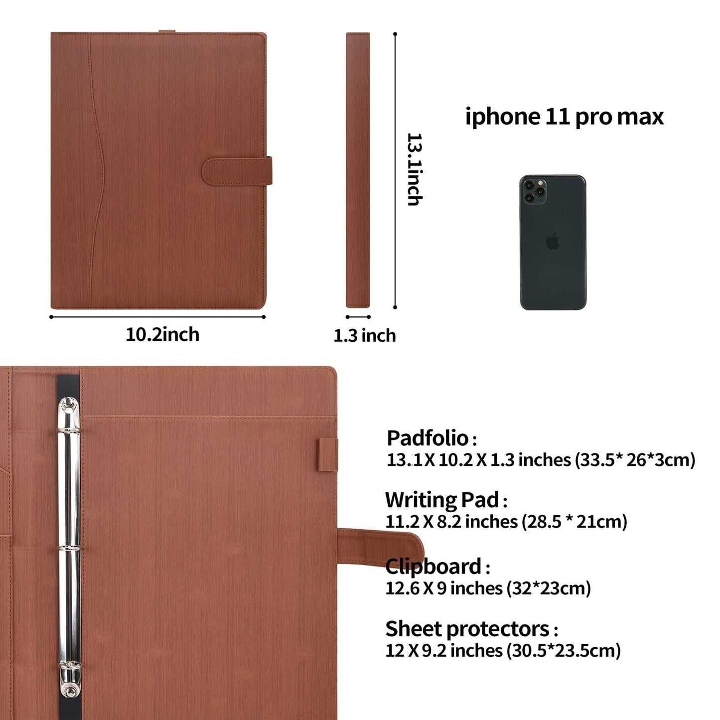 Wonderpool A4 PU Leather Portfolio Holder Ring File Document Case with Removable Binder Clipboard, Multi Pocket and Legal Pad for Business Organizer Interview and Meeting (Wine red)