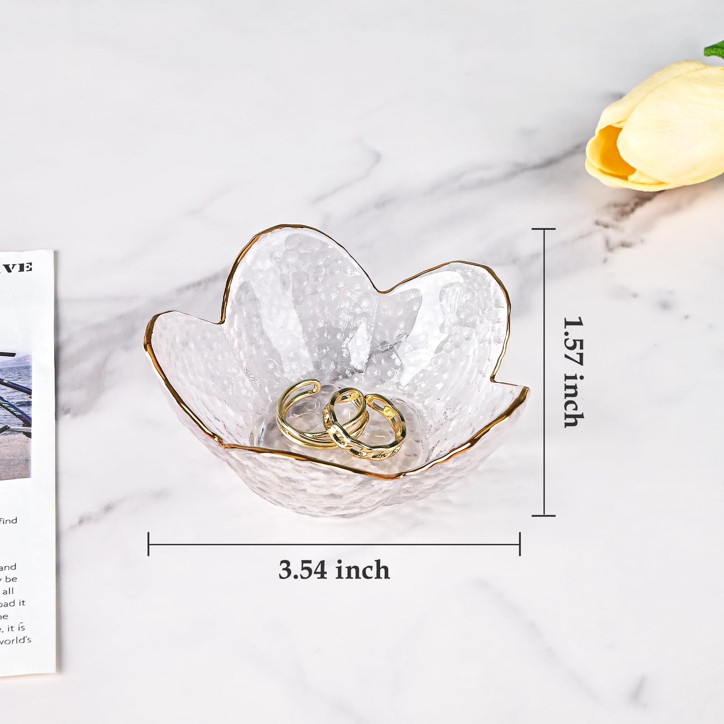 Koythin 3-Piece Glass Jewelry Tray, Small Trinket Holder for Necklace Bracelet Earring, Ring Holders for Bathroom, Aesthetic Trinket Dish, Flower Nightstand Decor for Girl Mom (Transparent White)