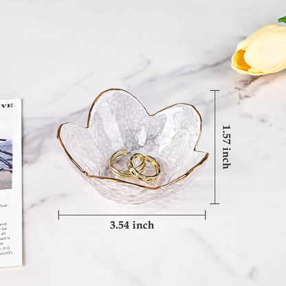 Koythin 3-Piece Glass Jewelry Tray, Small Trinket Holder for Necklace Bracelet Earring, Ring Holders for Bathroom, Aesthetic Trinket Dish, Flower Nightstand Decor for Girl Mom (Transparent White)