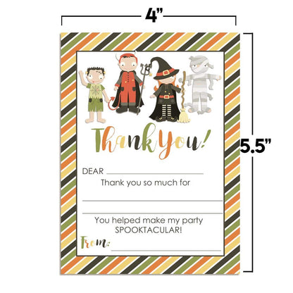 Halloween Costume Party Thank You Notes for Kids, Ten 4" x 5.5" Fill In The Blank Cards with 10 White Envelopes by AmandaCreation