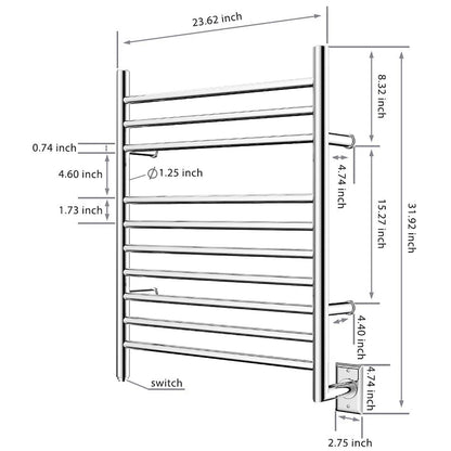 HEATGENE Towel Warmer Wall-Mounted Hardwired Heated Towel Rack Hot Towel Bar Brushed