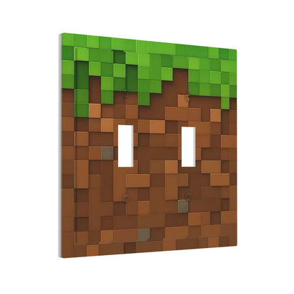 Pixel Style Gamer Themed Grass Block Decorative Switch Plates 2 Gang Double Toggle Outlet Light Switch Cover Wall Plate Electrical Faceplate for Kids Room Office Home Decor