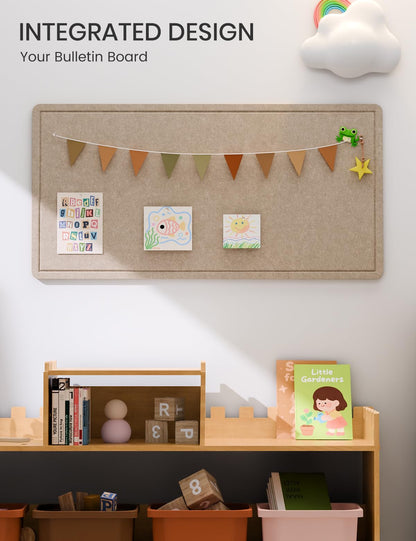 Fluxynara Bulletin Board, 35" x 17.5" Cork Board Alternative with 12 Safe Removable Adhesive Tabs, Foldable Felt Pin Board for Home Office, Classroom, Bedroom,Entryway for Walls—Taupe