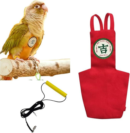 MANON ROSA Bird Diapers Leash Set Washable Reusable Handmade Flight Suit Waterproof Inner Layer - Protective Parrot Nappy Clothes Parakeets Macaws Budgies Canaries (Red4,Rainbow Lorikeet)