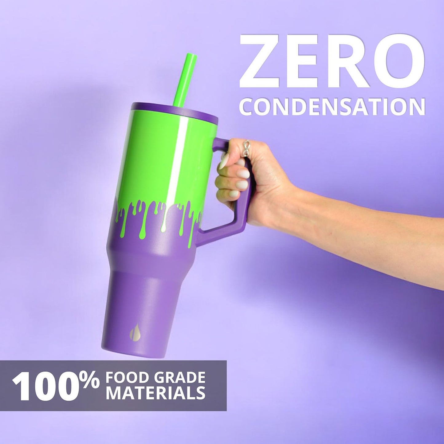 Elemental 40 oz Tumbler with Handle and Straw - Spill Proof Insulated Stainless Steel Commuter for Cold Beverages - Travel Coffee Mug with 2 Straws & Spill Proof Lid - 40oz - Poison Drip