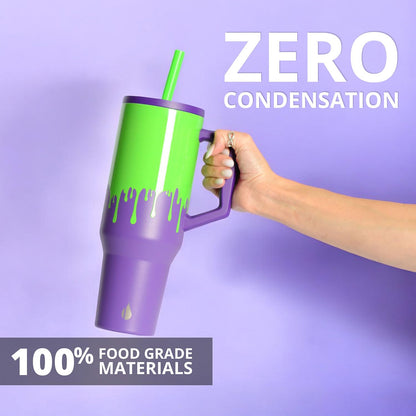 Elemental 40 oz Tumbler with Handle and Straw - Spill Proof Insulated Stainless Steel Commuter for Cold Beverages - Travel Coffee Mug with 2 Straws & Spill Proof Lid - 40oz - Poison Drip