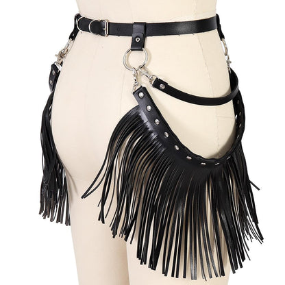 Women Punk Tassel Belt Leather Body Harness Waist Chain Gothic Caged Belt Rave Party Nightclub Costume