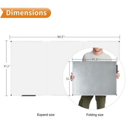 VIZ-PRO Large Magnetic Whiteboard/Foldable Dry Erase Board, 96 X 48 Inches, Wall Mounted White Board for School Office and Home 8' x 4'