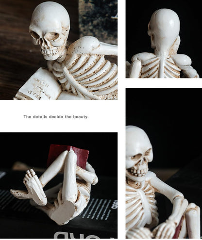 Yahu Lando Halloween Skull Statue Decor,Reading Women Thinker Statue,Modern Bookshelf Decor,Halloween Figurines Home Decorative,Room Decor on Shelf Table Desk for Living Room Office Bedroom