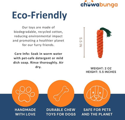 Carrot Dog Toy 5.5 Inch Handmade Eco Cotton Rope Dog Toy Carrot Chew Toy for Dogs - Made with Natural, Non-Toxic Dyes - Carrot Toy Great for Puppy Teething Toys and Cats (Orange) 2PK