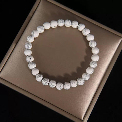 CHELYQST Howlite Bracelet - Stone of Good Sleeping,Stretch Natural Stone Crystal Beads Jewelry Gifts for Women Men Unisex Adult,6mm