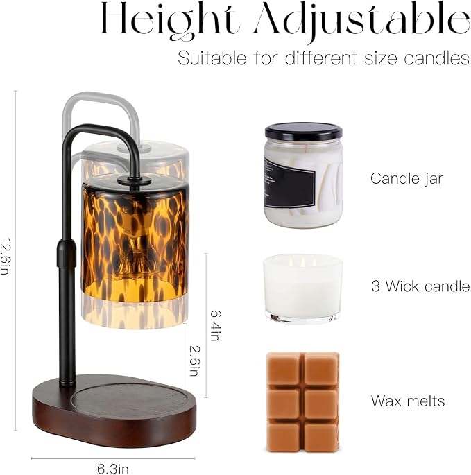 Candeldo Tortoise Shell Home Decor: Black Candle Warmer Lamp with Timer Vintage Leopard Lamp with 2 Bulbs Height Adjustable Cheetah Candle Warmer Dimmable Women Birthday Gift