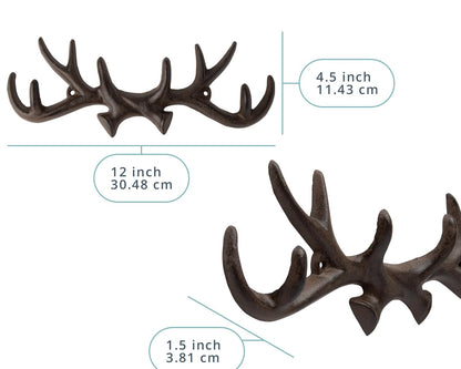 Comfify Rust Brown Cast Iron Deer Antlers Wall Hooks – Cabin Lodge Decor