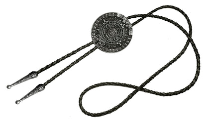 Moranse Bolo tie With Pewter Aztec Calendar Circle Design Cowboy Two Colors (Silver)