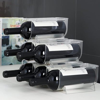 Heshebuy 2 Pack Bottle Rack, Fridge Organizer Bottle Rack, Stackable Wine Rack Plastic Bottle Holder (2)