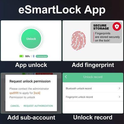 Gym Locker Padlock eLinkSmart Fingerprint Padlock Bluetooth App Authorized View Record Waterproof Security Keyless Smart Combination Lock for Outdoor Locker Backpack Gun Case Silver