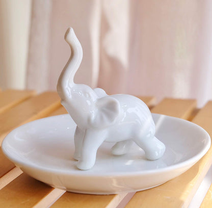 PUDDING CABIN White Elephant Ring Holder Dish Ring Tray for Jewelry | Elephant Gifts for Women Christmas, Birthday, Mother's Day