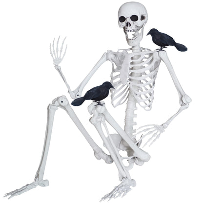LOSFOTBO 5.4ft/165cm Halloween Skeleton with Realistic Crows Full Body Plastic Human Bones with Movable Joints for Indoor Outdoor Halloween Decor