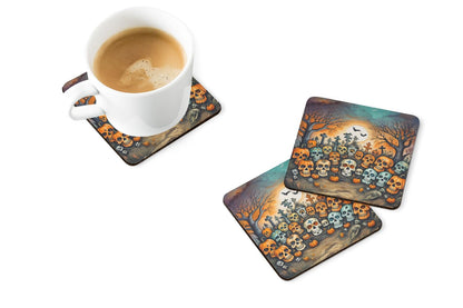 Caroline's Treasures Calaveras Sugar Skulls Spooky Halloween Foam Coaster Set of 4 Cup Coasters for Indoor and Outdoor, Coaster for Tabletop Protection, Anti Slip, Mouse pad Material