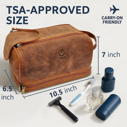 Leather Toiletry Bag for Men - Travel Shaving Dopp Kit - Bathroom Shower Toiletries Organizer - Cosmetic Makeup Bag for Women