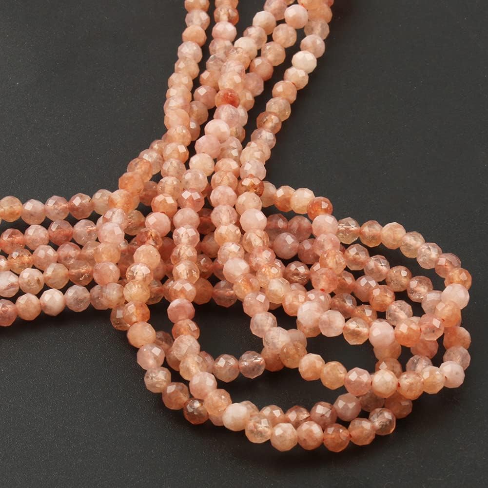 Song Xi 90pcs 4mm Natural Sunstone Gemstone Beads Faceted Round Loose Stone Beads for Jewelry Making (1 Strand)