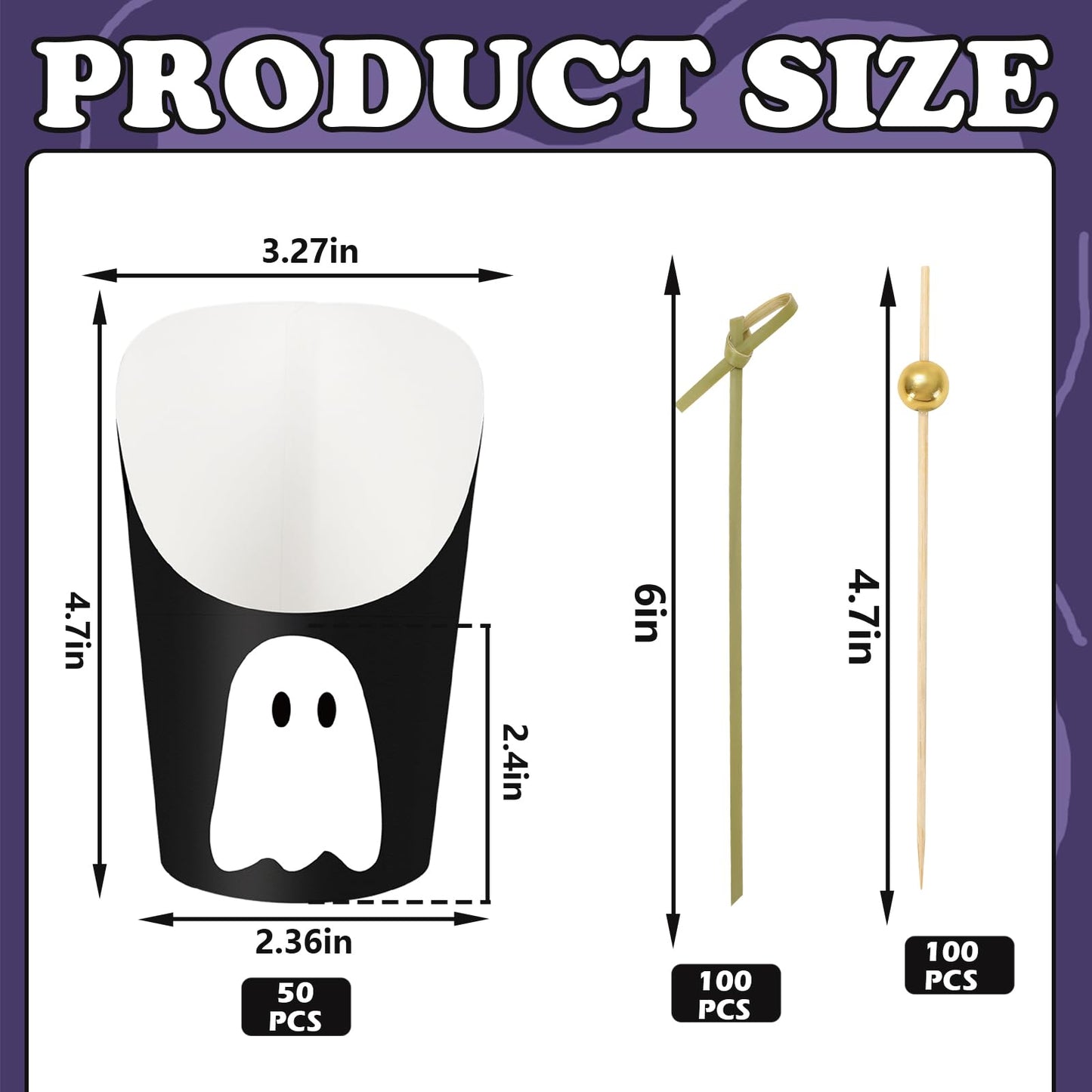 JarThenaAMCS 50 Pcs Halloween Charcuterie Cups with 100 Pcs Sticks Black White Ghost Disposable Appetizer Cups 14 Oz Fench Fry Holder for Trick or Treat Snack Dessert Birthday Party Supplies