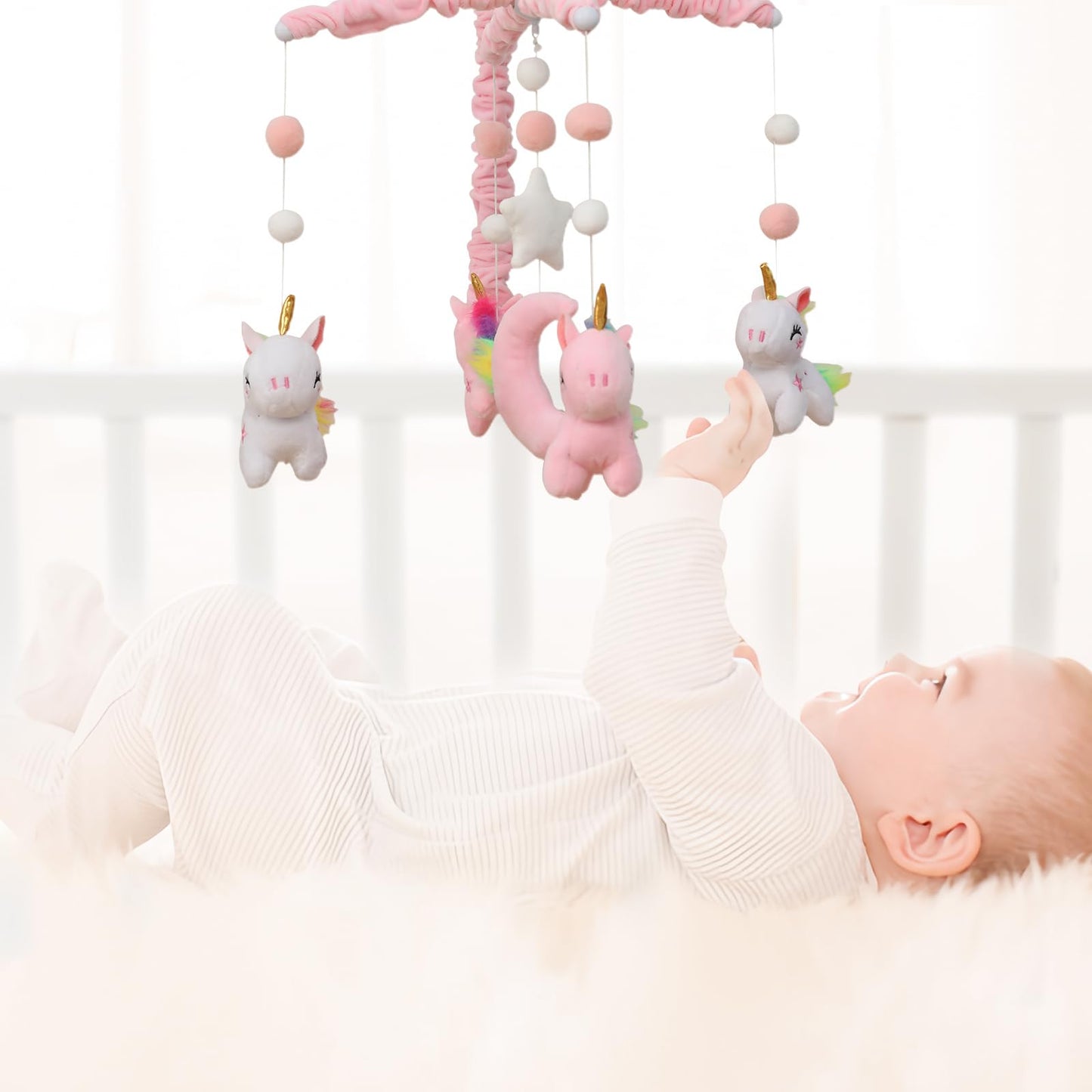 Baby Crib Mobile - Unicorn Crib Mobile for Girls with 28 Inches Mobile Arm and 35 Lullabies Musical Box, 3 Modes Digital, Volume Control, Essential Gift for Infant Bedroom Hanging Decor
