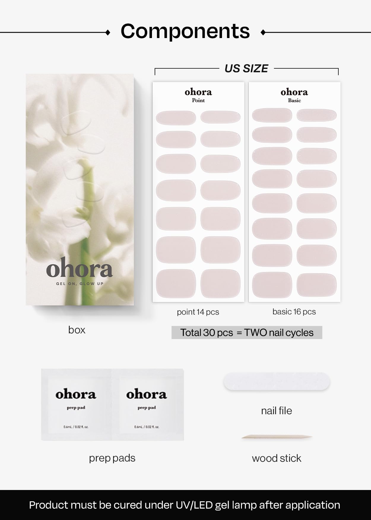 ohora Bundle Set (N Addict Starter Kit) - Red Solid Gel Nail Strips with UV/LED Lamp and Mini Remover, Salon-Quality, Long Lasting, Easy to Apply & Remove - Includes Prep Pads, Nail File, Wooden Stick