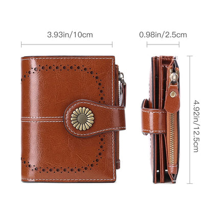 SENDEFN Small Womens Wallet Leather Bifold Card Holder RFID Blocking with Zipper Coin Pocket