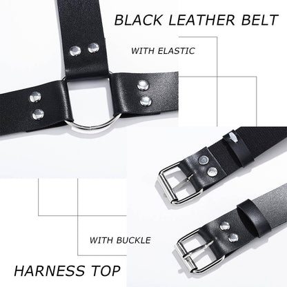 Salliy Harness Belts for Women Leather Harness Strap Belt Goth Black Harness Thick Plus Size Harness Top
