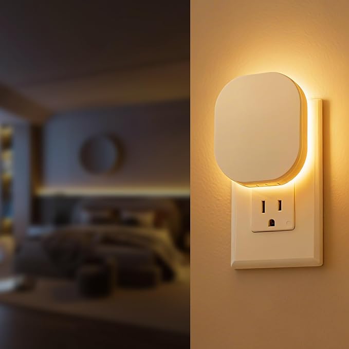 Plug-in LED Backlit Night Light with Motion Sensor & Dusk to Dawn Sensor, 2700K Soft Warm White Nightlight with Dimmable Brightness for Adults & Kids' Bedroom, Bathroom, Hallway, 2 Pack