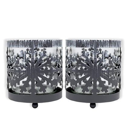 Metal Snowflake Candle Holders Set of 2 with Glass Votive Inserts, Winter Table Centerpiece Decorations, Christmas Snowflake Decor for Dining Table, Mantel, Shelf, Holiday Home Accent, 3 Inch Height