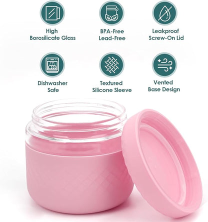 24 oz Glass Lunch Bowl Container with Lid | Leak & Spill Proof, BPA-Free, Microwave & Dishwasher Safe, Airtight Meal Prep & Food Storage Jar for Lunch, Salad, Soup, Overnight Oats, Stew, Yogurt