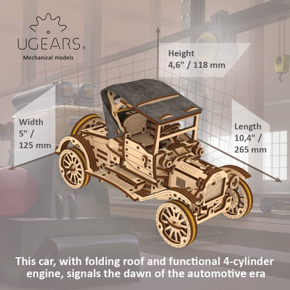 UGEARS Retro Car Model T 3D Wooden Puzzles for Adults - Wooden Model Kits for Adults Model Classic Car Kits Hobbies for Men Models for Adult to Build Brain Teaser, Hobby Set