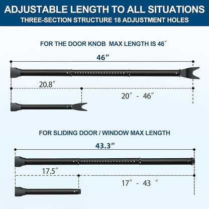 Door Security Bar, Rerishom Door Stoppers Security bar,Heavy Duty Door Lock Security Door Jammer Door Stopper for Apartment, Hotel Room,Screen Door Hardware (Dark Black, 2 Pack)