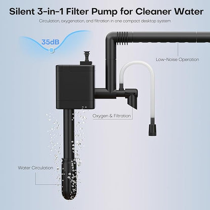 Fish Tank, 2.5Gallon Fish Aquarium,Self Cleaning Fish Tank Aquarium Starter Kit/Humidifier & Essential Oil Diffuser,Touchscreen Control,7-Color LED,3-in-1 Pump,Triple Filtration,Temp/Time Display