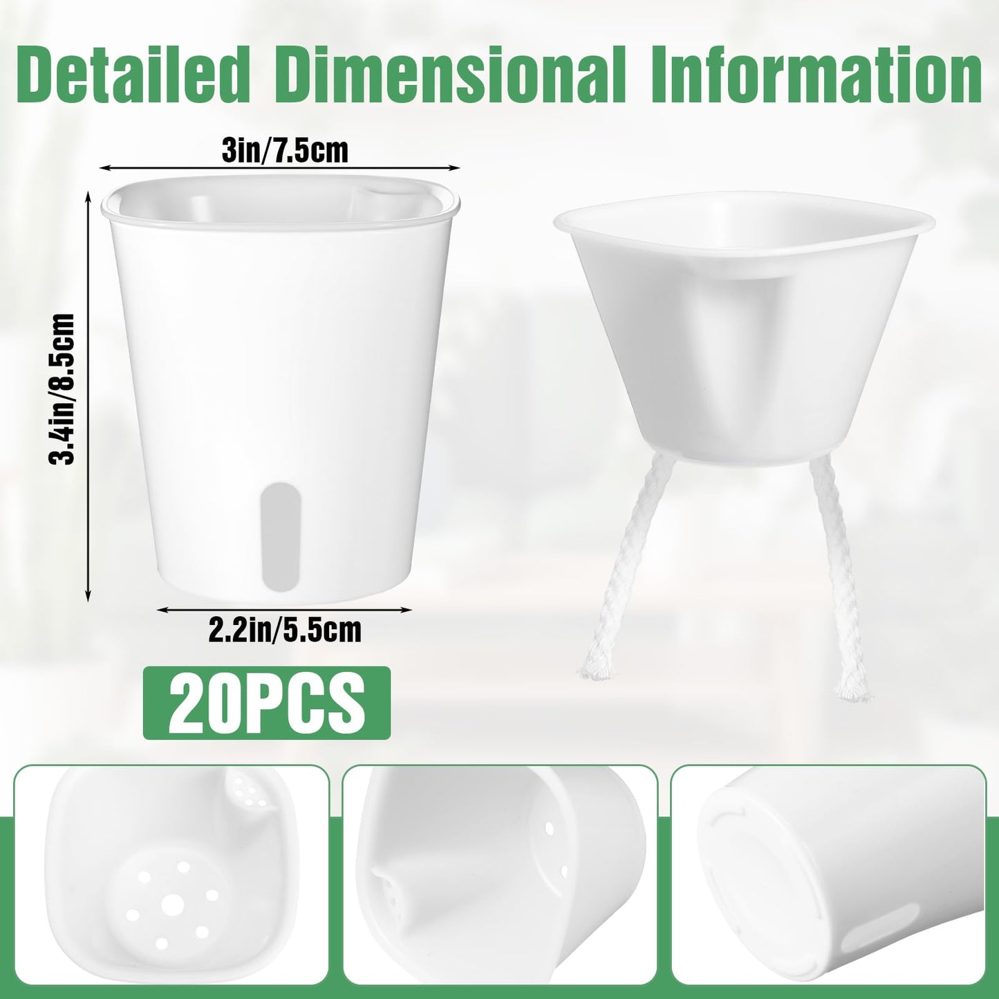 Kifmurase 20 Pcs 3 Inch Self Watering Pots for Indoor Planters, Plastic Self Watering Planter Pot Garden Flower Pots with Water Level Indicator Vents for Succulents (White)