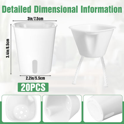 Kifmurase 20 Pcs 3 Inch Self Watering Pots for Indoor Planters, Plastic Self Watering Planter Pot Garden Flower Pots with Water Level Indicator Vents for Succulents (White)