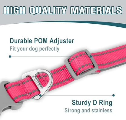 Dog Collar for Medium Small Large Dogs Reflective with Leash,Collar and Leash for Dogs,Soft Neoprene Padded 2 Pack(Pink,L)