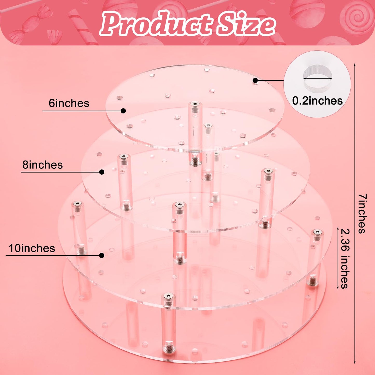 Bettoor Cake Pop Stand, 36 Holes Acrylic Cake Pop Holder, 3 Tiers Clear Lollipop Holder for Display Candy Dessert, Lollipop Stand for Birthday Parties Weddings Halloween