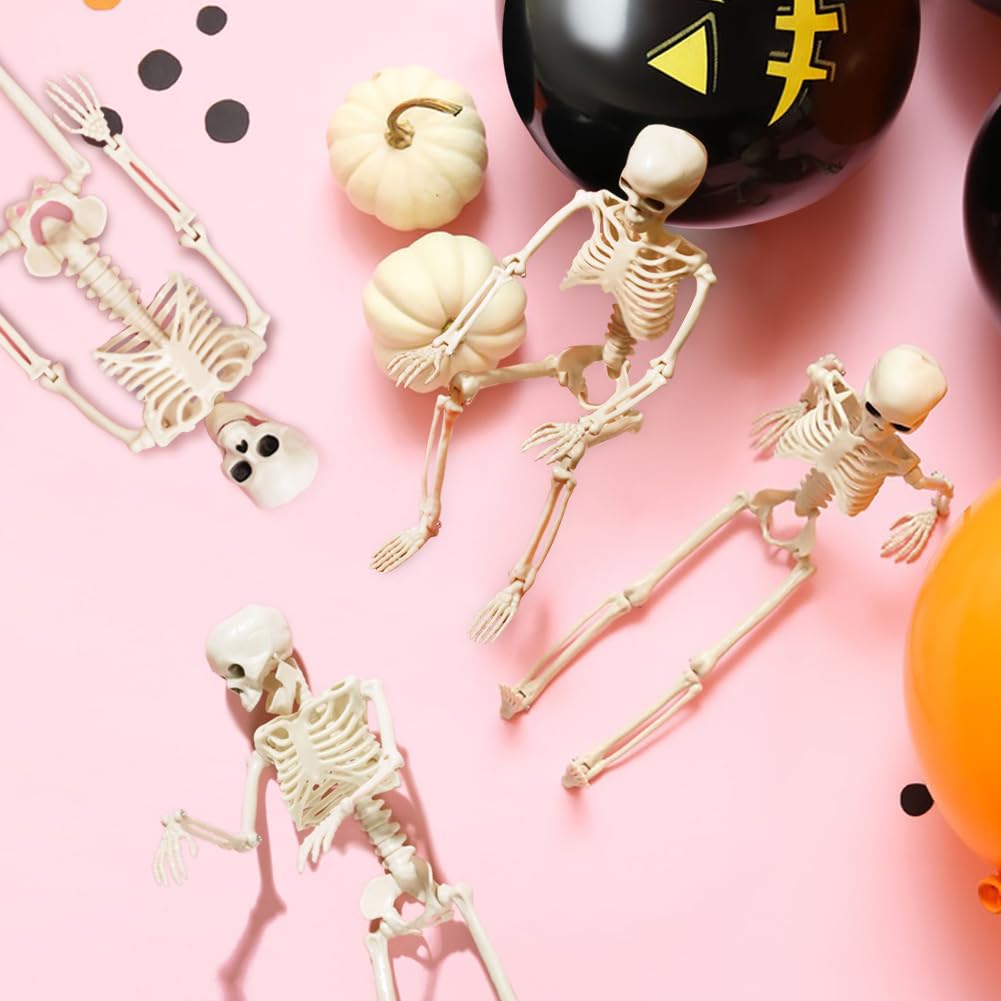 CAMIRUS 5PACK Halloween Skeleton Decorations, 16" Full Body Mini Skeletons with Poseable Joints for Yard, Garden, Lawn, Patio, Party Favors & Decor, 5pcs