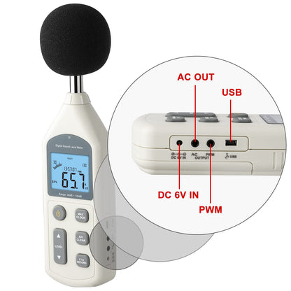 Decibel Meter, Professional Sound Level Meter with Backlight Display, USB Available SPL Meter 30 to 130dB, EC651 & ANSI S1.4 Standards A/C Weighted Sound Meter, Noise Meter with Records to 4700