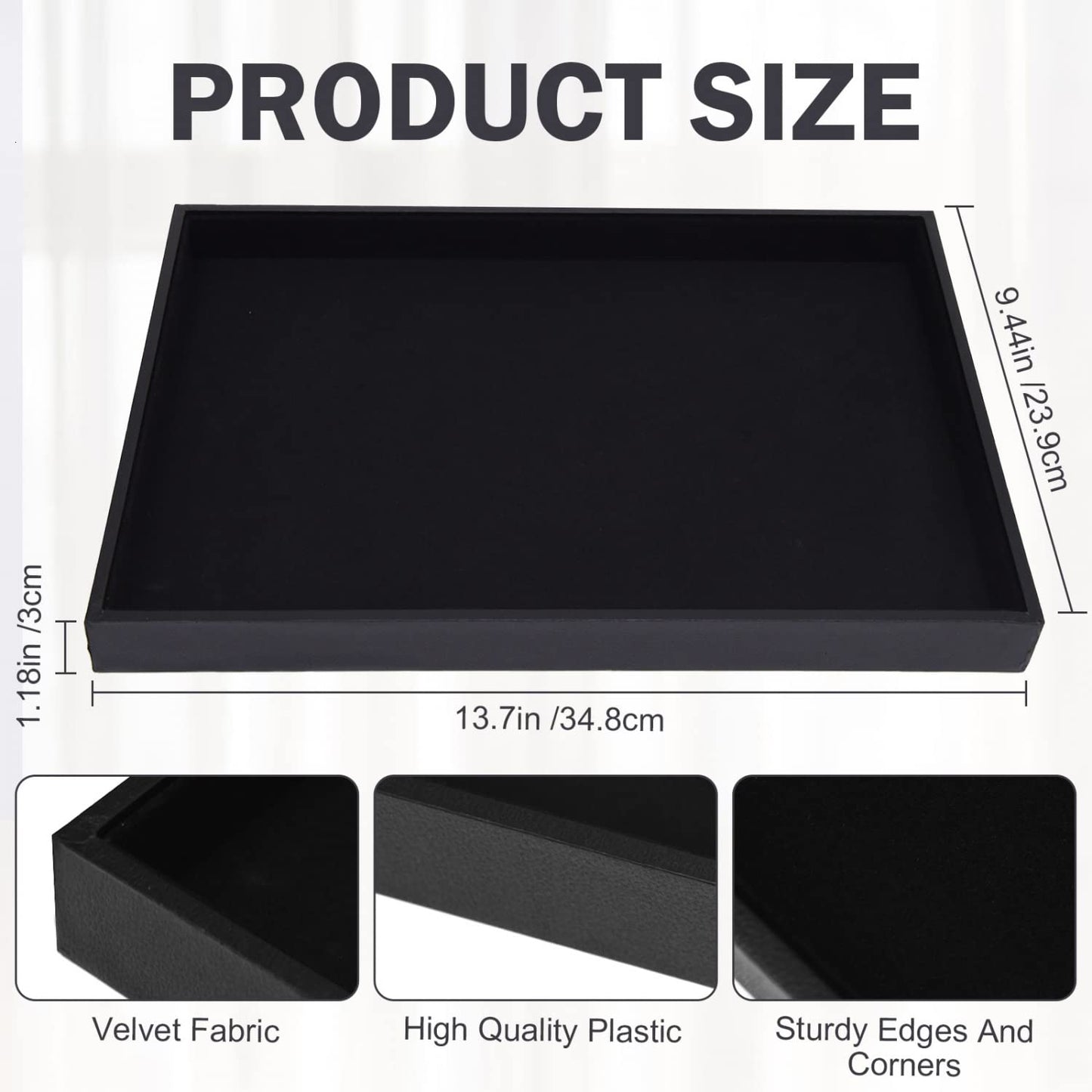 JETEHO Velvet Jewelry Tray for Drawers Black Jewelrys Display Tray Stackable Jewelry Organizer Trays for Necklace Bracelet Ring Watch (1, Black)
