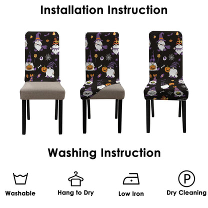 qwpmvhsak Halloween Chair Covers Set of 6, Scary Pumpkin Gnome Dining Chair Protectors, Black Elastic Removable Washable Dining Chair Covers for Halloween Kitchen Restaurant Holiday Decor
