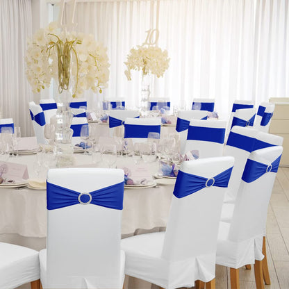 Babenest Spandex Chair Sashes Bows 50PCS Premium Stretch Chair Cover Band with Buckle Slider Universal Elastic Chair Ties for Wedding Party Ceremony Reception Banquet Decoration (Royal Bule)