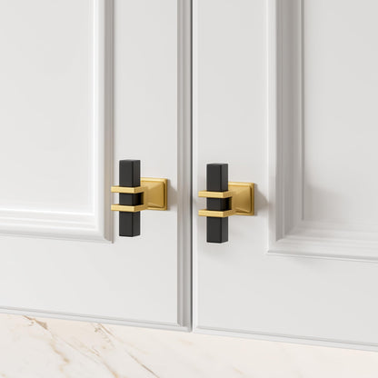 Haliwu 10 Pack Cabinet Knobs, Black&Gold Kitchen Dresser Drawer Handles, T-bar Hardware