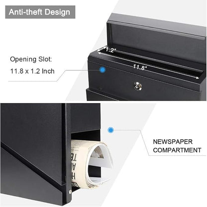 Lockable Mailboxes with Keys,Outdoor Wall Mounted Mail Box with Large Capacity,14 3/10" x 4 1/10" x 13",Black