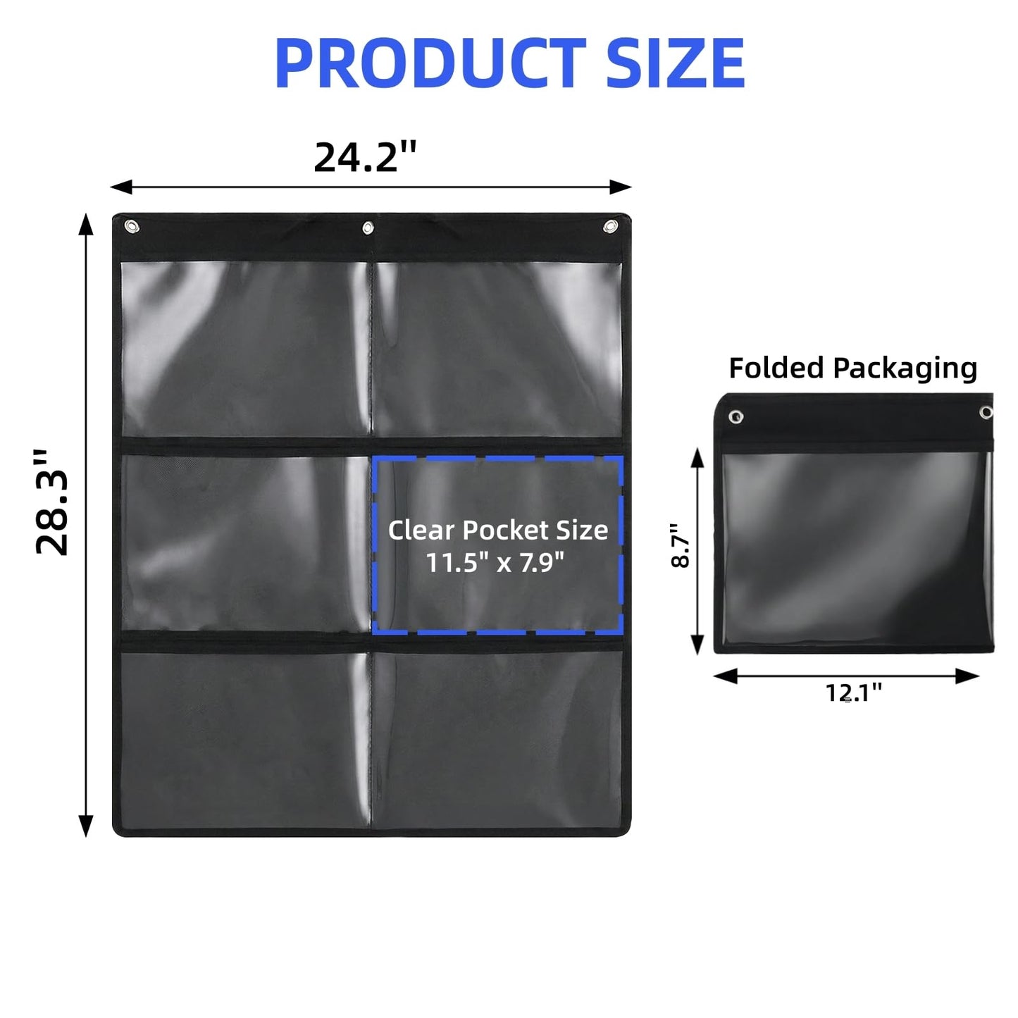 Cididu 2 Pack Pocket Chart for Classroom, Hanging Wall File Organizer with 6 Pocket, 28.3 x 24.2 In, Black Paper Storage for Cards, Drawing, Pictures, Art Display, Office, School
