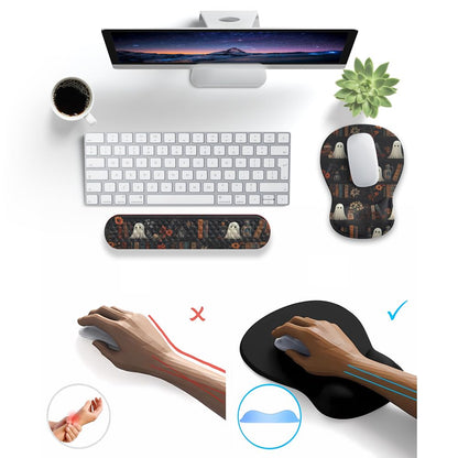 Ghost Book Mousepad with Wrist Rest Halloween Computer Keyboard Mouse Pad Black Cute, Mouse Pad with Wrist Rest for Computer Keyboard, 2 In1 Mousepad with Wrist Support Easy Typing&Relieve Wrist Pai