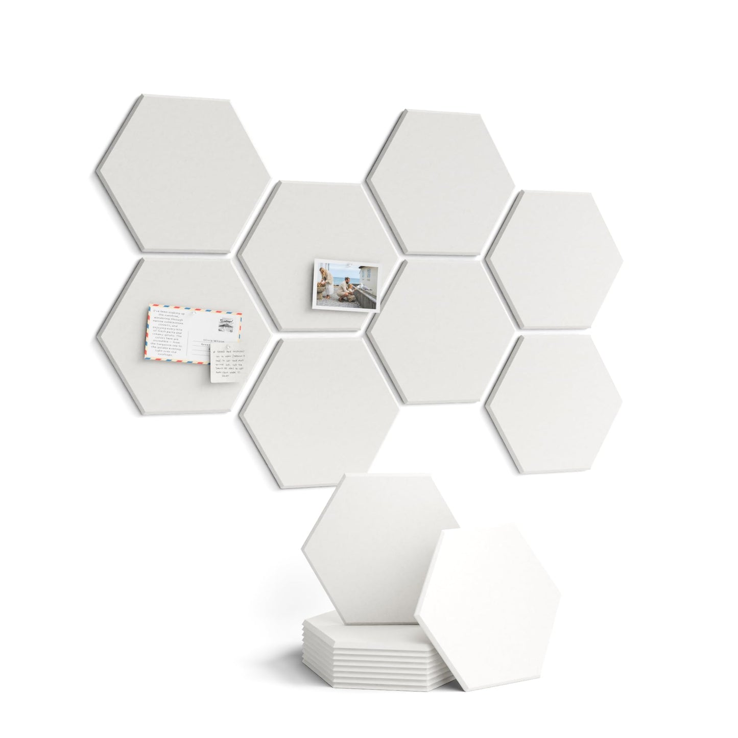 Fluxynara Hexagon Cork Board Alternative for Walls Decor-8-Pack Felt Bulletin Board Tiles,with 30 Pushpins,50 Adhesive Tabs for Office,Classrooms & Home Pin Board Felt Board-Milky White
